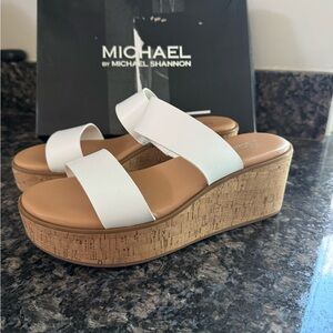 Michael Shannon Platform Sandals‎ White 2 Strap Cork Platform Women SZ 10 Shoes